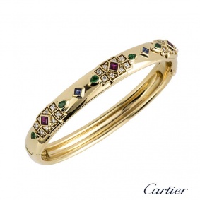 Cartier 18k Yellow Gold Multi Stone Byzantine Bangle B&P